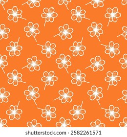 Seamless vector pattern with simple hand drawn flowers on orange background. Decorative floral design for textile, fabric, wallpaper, wrapping paper and other surfaces.