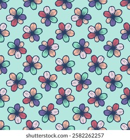 Seamless vector pattern with simple hand drawn flowers. Decorative floral design for textile, fabric, wallpaper, wrapping paper and other surfaces.