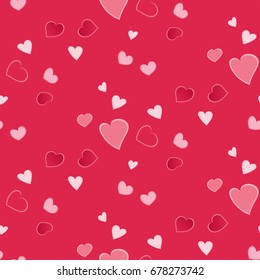 Seamless vector pattern with simple hand-drawn hearts on pink background