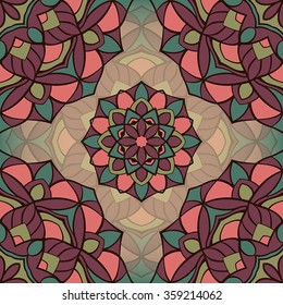 Seamless vector pattern of simple mandalas. Vintage geometric ornament. This template can be used for textiles, cushions, shawl, carpet, wallpaper.