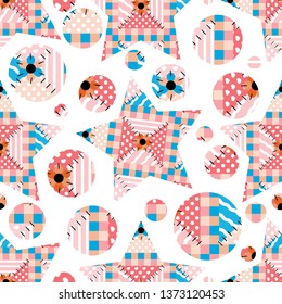 Seamless vector pattern. Simple patchwork abstract design. Cute round patches in beautiful quilt style. Perfect for cotton, textile, texture, fabric, paper prints and other ornaments 