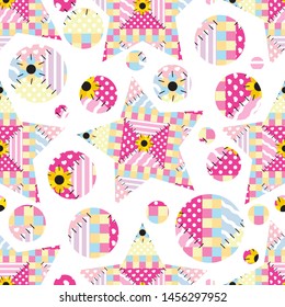 Seamless vector pattern. Simple patchwork abstract design. Cute round patches in beautiful quilt style. Perfect for cotton, textile, texture, fabric, paper prints and other ornaments 