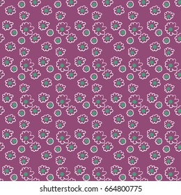 Seamless vector pattern with simple shaped purple flowers on purple background which looks good as surface texture, wallpaper, textile design