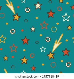 Seamless vector pattern with simple stars on blue background. Hand drawn bedroom wallpaper design for children. Decorative celebration fashion textile.