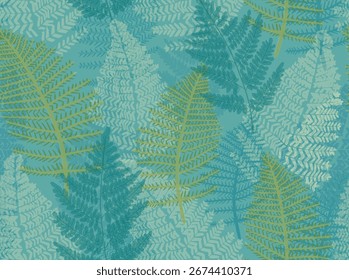 Seamless vector pattern with simple style fern branches and leaves drawn for summer clothes textile and surface design or wallpaper, print