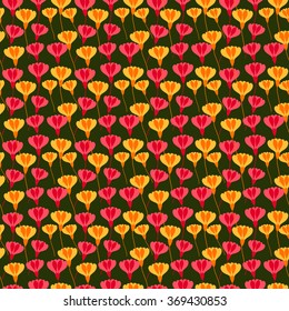Seamless vector pattern with simple stylized summer flowers tulips