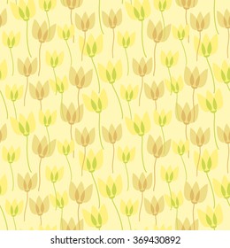 Seamless vector pattern with simple stylized summer flowers tulips