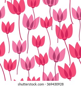 Seamless vector pattern with simple stylized summer flowers tulips