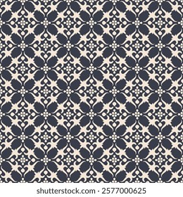 Seamless vector pattern with simple vintage ornament on gray background. Decorative design for fabrics, textiles, wallpapers, covers and other surfaces.