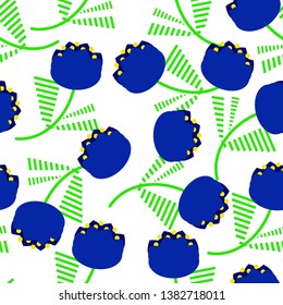 Seamless vector pattern with simple wild field cute flowers. Isolated on white background with elements for your design, decoration, backdrop, fabric print and many more.