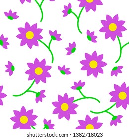 Seamless vector pattern with simple wild field cute flowers. Isolated on white background with elements for your design, decoration, backdrop, fabric print and many more.