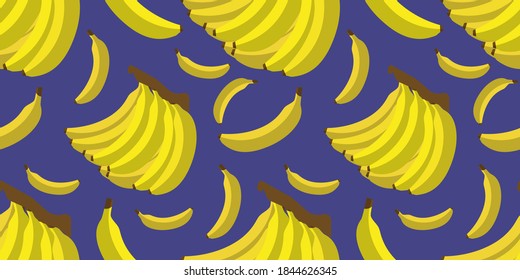 Seamless vector pattern of single banana and bunch of bananas isolated on blue background. Suits for Decorative Paper, Packaging, Covers, etc. Vector illustration EPS10.