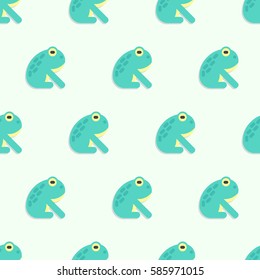 Seamless vector pattern with sitting green frogs on a grey background.