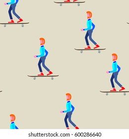 Seamless vector pattern with skateman