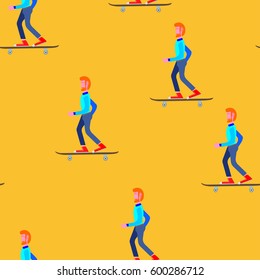 Seamless vector pattern with skateman