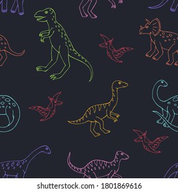 Seamless vector pattern with sketch of dinosaurs. Decoration print for wrapping, wallpaper, fabric. Seamless vector texture. 