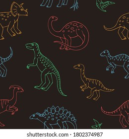 Seamless vector pattern with sketch of dinosaurs. Decoration print for wrapping, wallpaper, fabric. Seamless vector texture. 