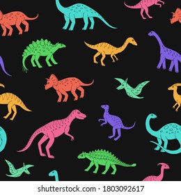 Seamless vector pattern with sketch of dinosaurs. Decoration print for wrapping, wallpaper, fabric. Seamless vector texture. 
