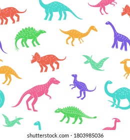 Seamless vector pattern with sketch of dinosaurs. Decoration print for wrapping, wallpaper, fabric. Seamless vector texture. 