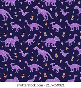 Seamless vector pattern with sketch of dinosaurs and abstract floral. Decoration print for wrapping, wallpaper, fabric. Seamless vector texture. 