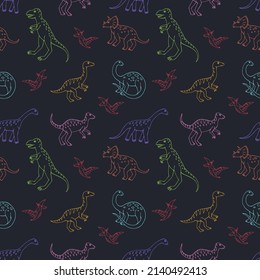 Seamless vector pattern with sketch of dinosaurs. Decoration print for wrapping, wallpaper, fabric. Seamless vector texture.