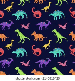 Seamless vector pattern with sketch of dinosaurs. Decoration print for wrapping, wallpaper, fabric. Seamless vector texture.