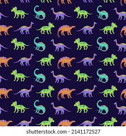Seamless vector pattern with sketch of dinosaurs. Decoration print for wrapping, wallpaper, fabric. Seamless vector texture. 