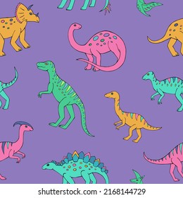 Seamless vector pattern with sketch of dinosaurs. Decoration print for wrapping, wallpaper, fabric. Seamless vector texture.