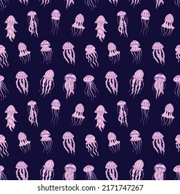 Seamless vector pattern with sketch of jellyfish. Sea seamless vector pattern. Decoration print for wrapping, wallpaper, fabric. 