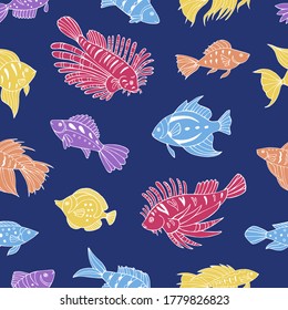Seamless vector pattern with sketch of sea fish. Sea seamless vector pattern. Decoration print for wrapping, wallpaper, fabric.