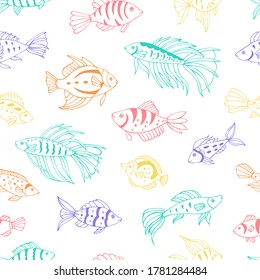 Seamless vector pattern with sketch of sea fish. Sea seamless vector pattern. Decoration print for wrapping, wallpaper, fabric.