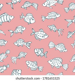 Seamless vector pattern with sketch of sea fish. Sea seamless vector pattern. Decoration print for wrapping, wallpaper, fabric.