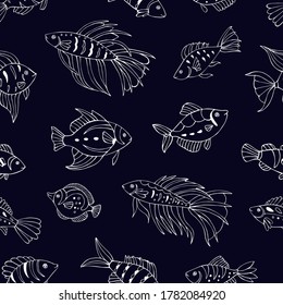 Seamless vector pattern with sketch of sea fish. Sea seamless vector pattern. Decoration print for wrapping, wallpaper, fabric.