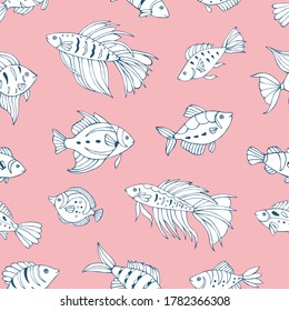 Seamless vector pattern with sketch of sea fish. Sea seamless vector pattern. Decoration print for wrapping, wallpaper, fabric.