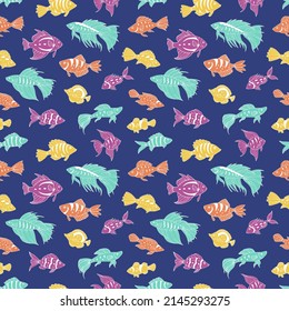 Seamless vector pattern with sketch of sea fish. Sea seamless vector pattern. Decoration print for wrapping, wallpaper, fabric.