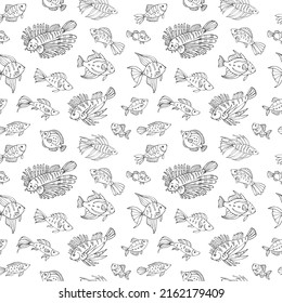 Seamless vector pattern with sketch of sea fish. Sea seamless vector pattern. Decoration print for wrapping, wallpaper, fabric. 
