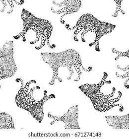 Seamless vector pattern of sketch style leopard.