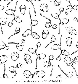 Seamless vector pattern of sketched acorns.