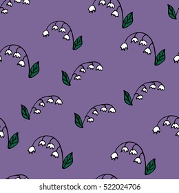 Seamless vector pattern with sketching may-lilies on lilac for kraft, fabric, wrapping, print, textile, cards, ceramics