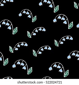 Seamless vector pattern with sketching may-lilies on black for kraft, fabric, wrapping, print, textile, cards, ceramics