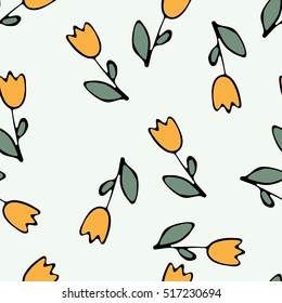 Seamless vector pattern with sketching yellow tulips on white for kraft, fabric, wrapping, print, textile