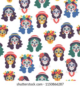 Seamless vector pattern with skulls. Mexican day of the dead. Dia de los muertos.