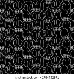 Seamless vector pattern of skulls with teeth white lines on black background. The design is perfect for decorations, textiles, surfaces, wallpaper, wrapping paper