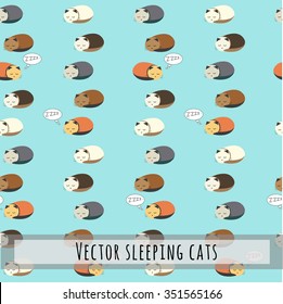Seamless vector pattern with sleeping cats. Sleepy kitty background.