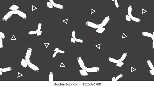 Seamless Vector Pattern with Sleepy Multicilored Owls in the Night Sky