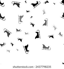Seamless vector pattern with sleigh symbols, creating a creative monochrome background with rotated elements. Vector illustration on white background
