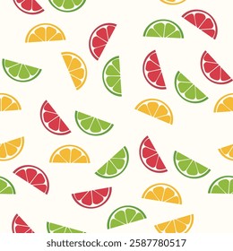 Seamless vector pattern of slice of lemon,lime and grapefruit. Summer fruits background