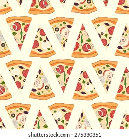 Seamless vector pattern with sliced of pizza