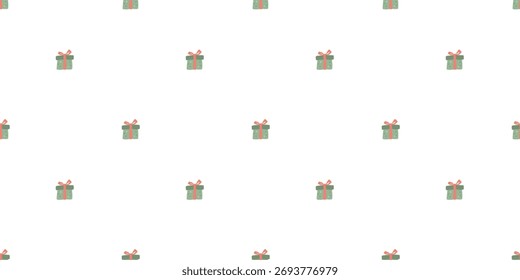 Seamless vector pattern with small gift boxes and pink bows on white background. Cute minimal Christmas design for wrapping paper or festive decor