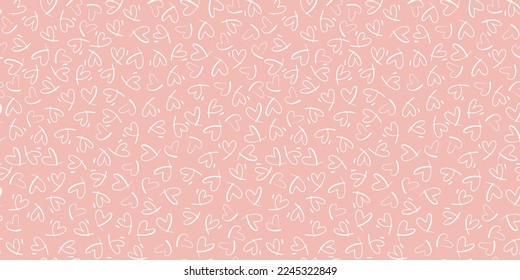 Patrón vectorial sin cable con corazones pequeños. Vector de textura repetitiva con corazón lineal blanco sobre fondo rosado. Repetible telón de fondo con diminutos corazones dibujados a mano.